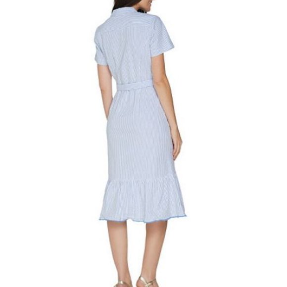 Isaac Mizrahi Seersucker Shirt Dress with Ruffle - Picture 2 of 2
